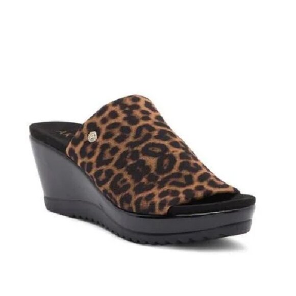 Anne Klein Rellin Brown/Black Leopard Print Mesh Wedge Heel Sandal Size 8 NWOB - Picture 1 of 9